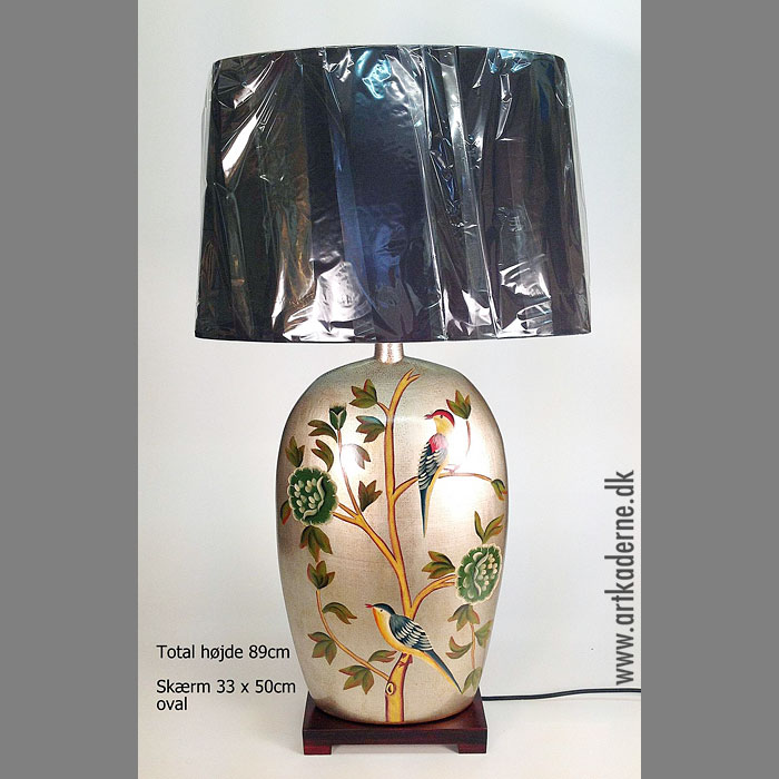 Kina lampe, guld m. fugle, 2 stk. - UDSOLGT - klik og se flere detaljer på denne vare