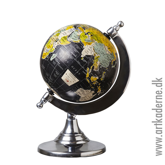 Sort Globus på stativ, 21,5 cm - UDSOLGT! - klik og se flere detaljer på denne vare