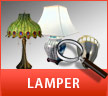 Lamper & Belysning - Tiffany lamper, Uplight lamper, Kinesiske porcelænslamper, David Marshall Lamper mm.